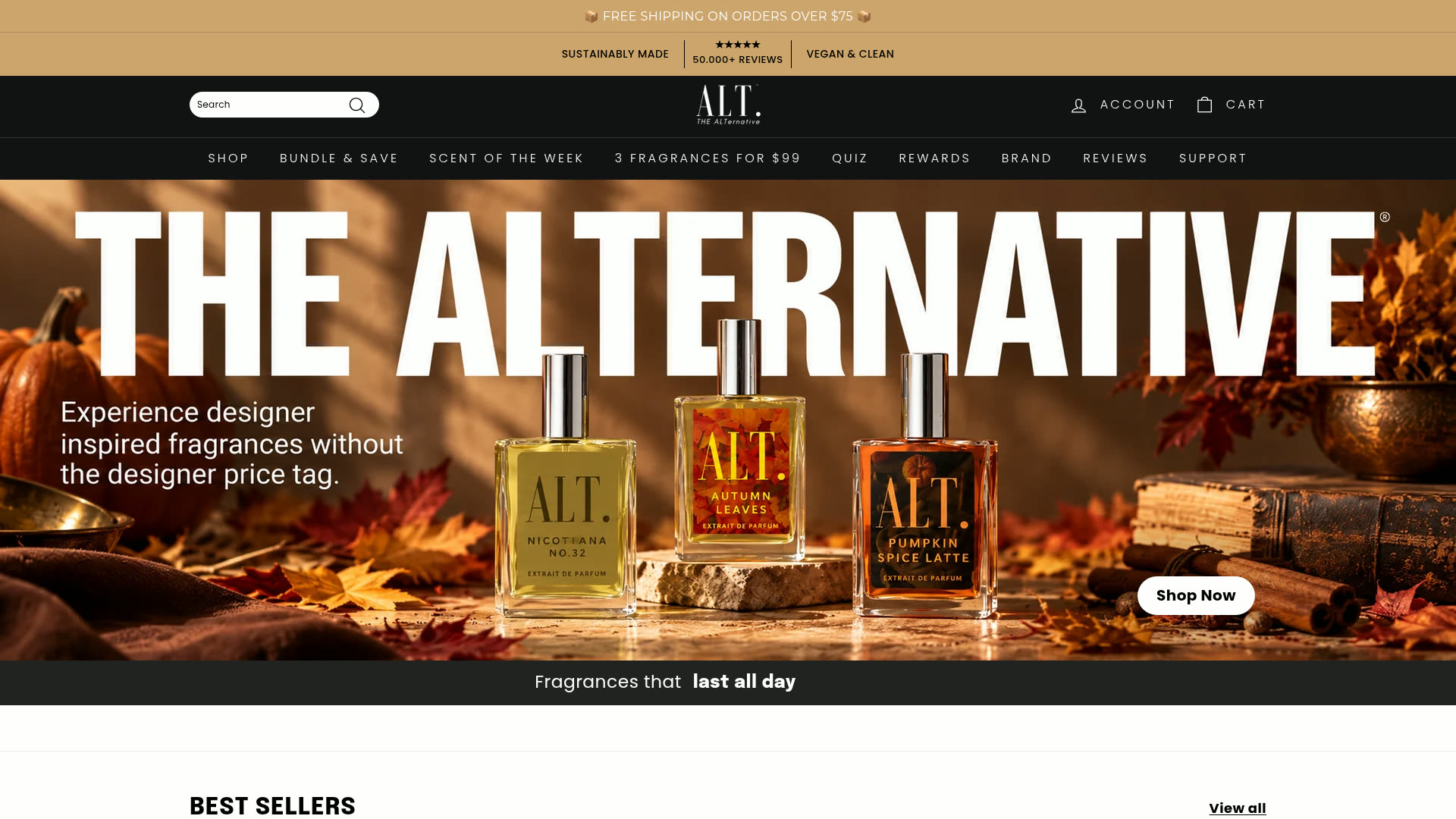 Screenshot of the ALT. Fragrances website
