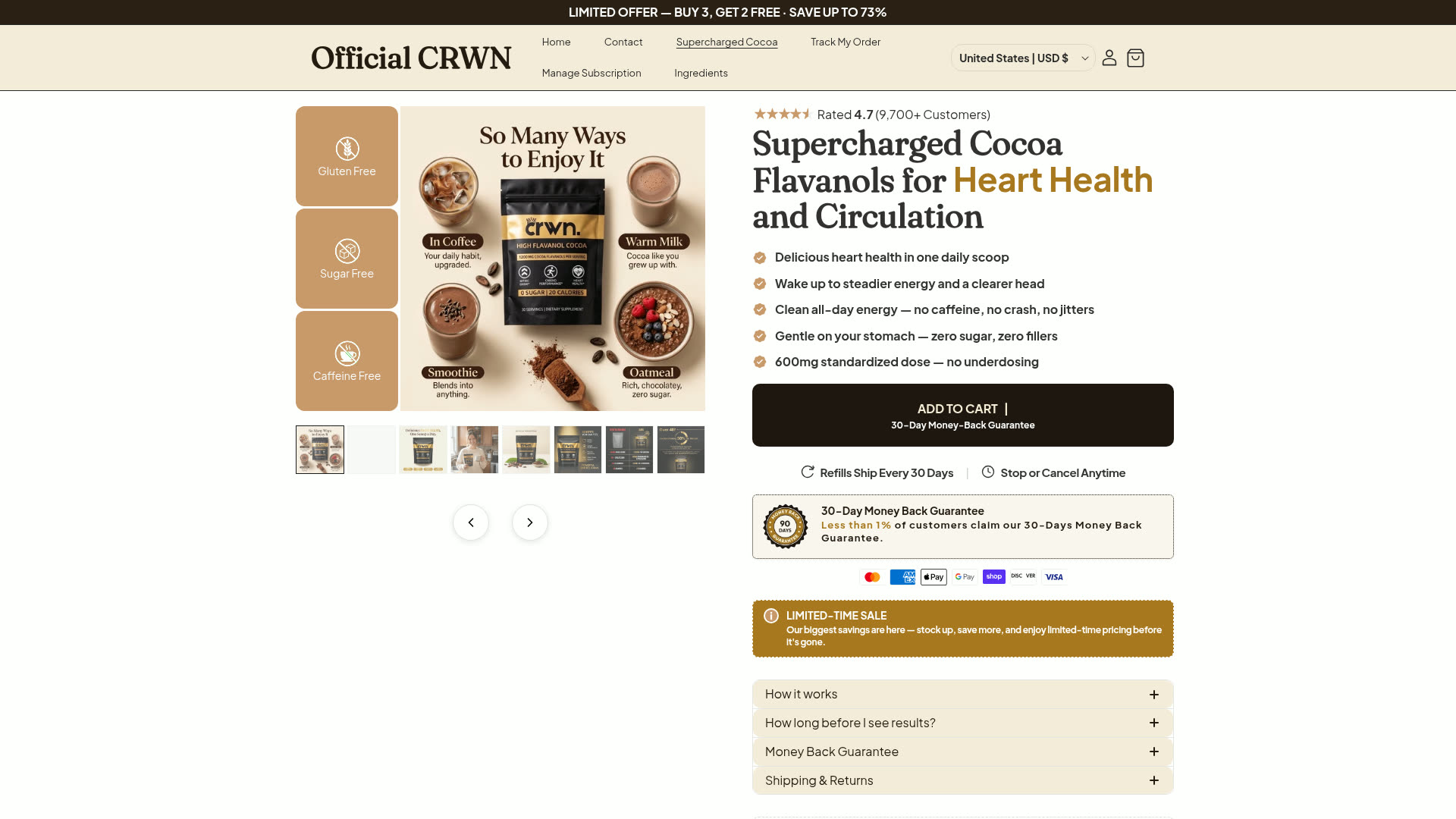 Screenshot of the CRWN Supercharged Cocoa website