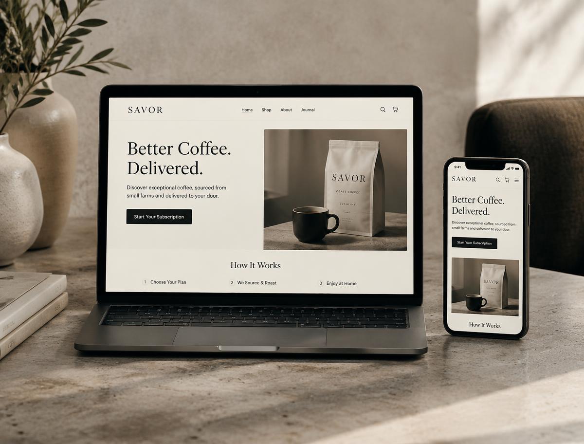 Concept mockup of a landing page on laptop and phone
